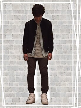 「H&M（エイチ・アンド・エム）のアイテム（スタジャン）」を使った、TagoMagoさん（メンズ・183cm）の春コーディネート