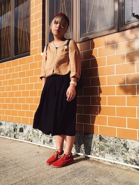 「アイテム（アナログ腕時計、ピンク系）」を使った、Melissaさん（レディース・154cm）の秋コーディネート