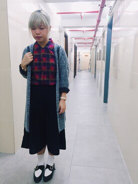 「アイテム（アクセサリー、パープル系）」を使った、Melissaさん（レディース・154cm）の秋コーディネート