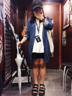 「アイテム（パスケース、ブルー系）」を使った、Melissaさん（レディース・154cm）の夏コーディネート