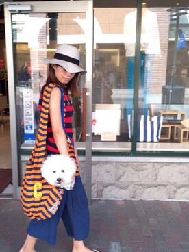 「YEVS（イーブス）のアイテム（帽子）」を使った、mayuさん（レディース・165cm）の夏コーディネート