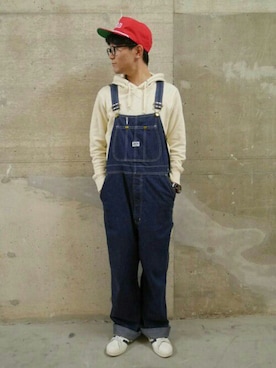 「EDWIN（エドウィン）のアイテム（オールインワン・サロペット）」を使った、くすくすさん（メンズ・167cm）の冬コーディネート