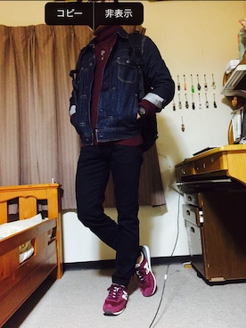 「黒リュック」｜「アイテム（デニムジャケット）」を使った、SHOMAさん（メンズ・169cm）の冬コーディネート