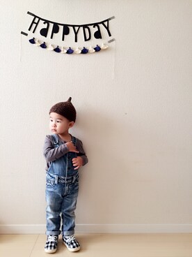 「息子コーデ」｜「アイテム（サロペット/オーバーオール）」を使った、rikuさん（キッズ・80cm）の冬コーディネート