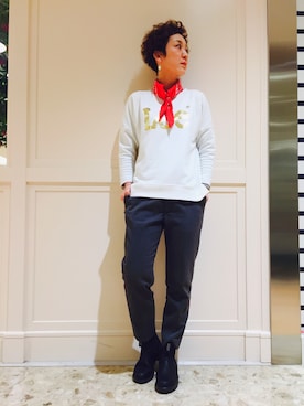 「Lee（リー）のアイテム（スウェット）」を使った、midoriさん（レディース・166cm）の冬コーディネート