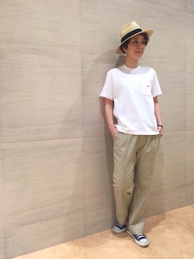 「DANTON（ダントン）のアイテム（Tシャツ/カットソー）」を使った、midoriさん（レディース・166cm）の春コーディネート