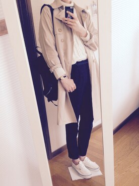 「白いスニーカー」｜「アイテム（スラックス）」を使った、moritaさん（レディース・176cm）の春コーディネート