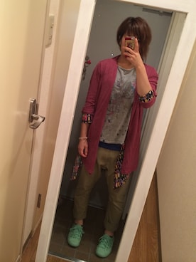 「チャイハネ（チャイハネ）のアイテム（カーディガン/ボレロ、パープル系）」を使った、yunaさん（レディース・162cm）の秋コーディネート