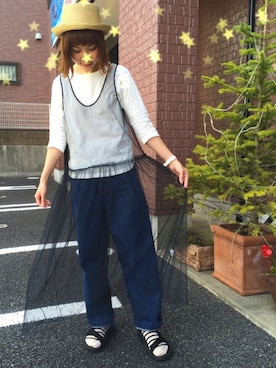 「ボーダーソックス」｜「アイテム（サンダル）」を使った、n@omiさん（レディース・159cm）の春コーディネート