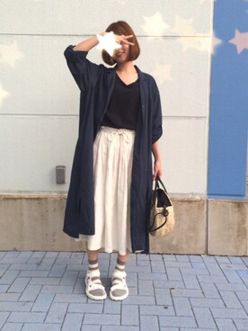 「ボーダーソックス」｜「アイテム（サンダル）」を使った、n@omiさん（レディース・159cm）の夏コーディネート