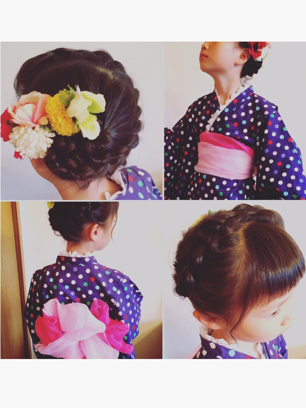 「ヘアアレンジ、編み込みヘア、編み込みカチューシャ、浴衣、お祭り、キッズコーデ、キッズ、hair、編み込み」｜「ウィッグシュシュでアレンジのアイテム（ヘアアクセサリー、その他）」を使った、n@omiさん（レディース・122cm）の夏コーディネートの1枚目の写真