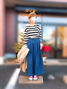 「赤コンバース」｜「アイテム（ステンカラーコート）」を使った、n@omiさん（レディース・159cm）の秋コーディネート