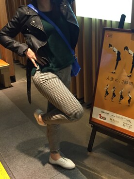 「NET（ネット）のアイテム（ライダースジャケット）」を使った、towelさん（レディース・160cm）の冬コーディネート
