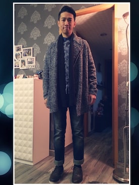 「アイテム（ピーコート）」を使った、Chanさん（メンズ・177cm）の冬コーディネート