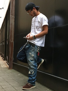 「アイテム（バングル/リストバンド）」を使った、Atsushi Kuriharaさん（メンズ・175cm）の春コーディネート