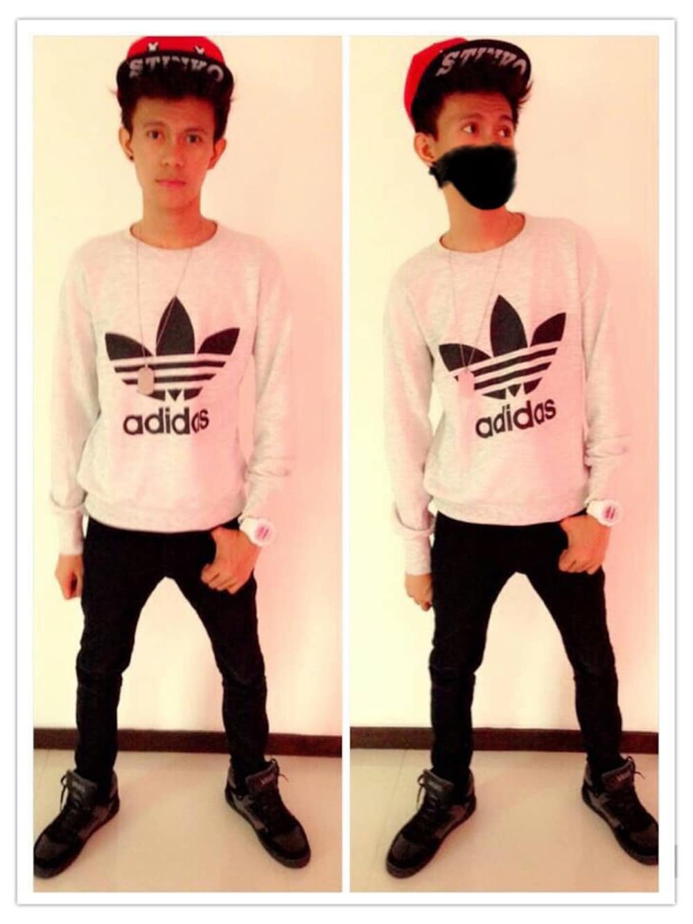「fall、ootd、Fashion Snap」｜「adidasのアイテム（スウェット、グレー系）」を使った、Mac Cariagaさん（メンズ・171cm）の冬コーディネートの1枚目の写真