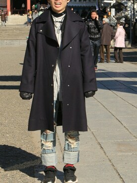 「JW Anderson（ジェイダブリューアンダーソン）のアイテム（トレンチコート）」を使った、ちぇんさん（メンズ・170cm）の冬コーディネート