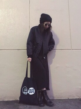 「cheap monday」｜「アイテム（ブルゾン）」を使った、Rinoさん（レディース・168cm）の冬コーディネート
