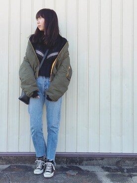 「khaki」｜「アイテム（ブルゾン）」を使った、Rinoさん（レディース・168cm）の冬コーディネート