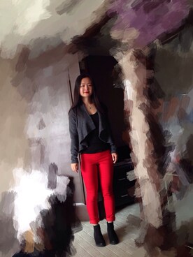 「アイテム（デニムパンツ、レッド系）」を使った、sidvstさん（レディース・153cm）の秋コーディネート