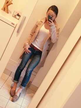 「Tシャツ×デニム」｜「アイテム（トレンチコート）」を使った、mayuさん（レディース・151cm）の夏コーディネート
