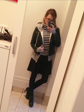 「ボーター」｜「アイテム（ライダースジャケット）」を使った、mayuさん（レディース・151cm）の冬コーディネート