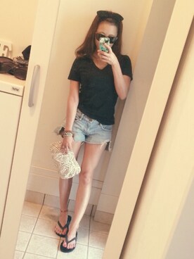 「リボンヘアバンド」｜「アイテム（パンツ）」を使った、mayuさん（レディース・151cm）の夏コーディネート