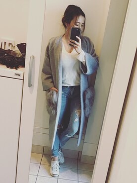 「DHOLIC（ディーホリック）のアイテム（チェスターコート）」を使った、mayuさん（レディース・151cm）の冬コーディネート
