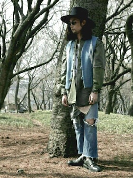 「Paraboot」｜「アイテム（ミリタリージャケット）」を使った、藤本拓也さん（メンズ・172cm）の春コーディネート