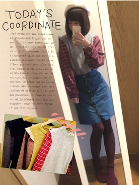 「paravion（パラビオン）のアイテム（ニット/セーター、グレー系）」を使った、yu-yuさん（レディース）の冬コーディネート