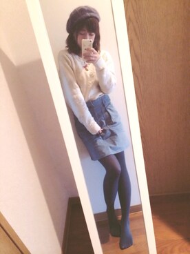 「MAJESTIC LEGON（マジェスティックレゴン）のアイテム（ニット/セーター、ホワイト系）」を使った、yu-yuさん（レディース）の冬コーディネート