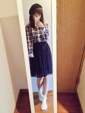 「PAGEBOY（ページボーイ）のアイテム（スカート、ブルー系）」を使った、yu-yuさん（レディース）の秋コーディネート