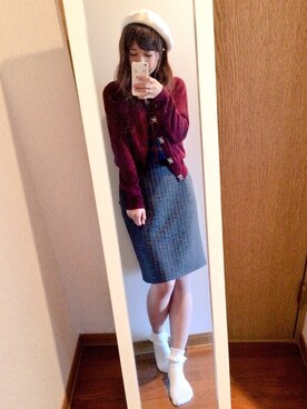 「GLOBAL WORK（グローバルワーク）のアイテム（ハンチング/ベレー帽、ホワイト系）」を使った、yu-yuさん（レディース）の秋コーディネート