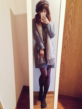 「Honeys（ハニーズ）のアイテム（ワンピース、グレー系）」を使った、yu-yuさん（レディース）の冬コーディネート