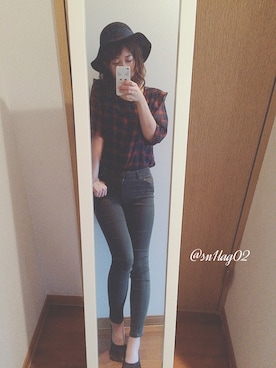 「JEANASIS（ジーナシス）の接触冷感スーパーストレッチスキニー/720664 （その他パンツ、グリーン系）」を使った、yu-yuさん（レディース）の秋コーディネート