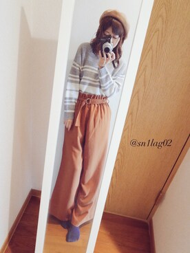 「FREE'S MART（フリーズマート）のベルト付ワイドＰＮ（その他パンツ、ブラウン系）」を使った、yu-yuさん（レディース）の秋コーディネート