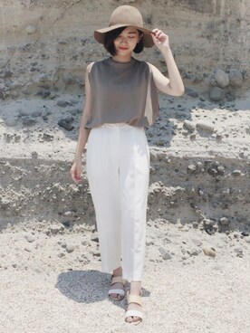 「MEIER.Q（マイヤーキュー）のアイテム（帽子）」を使った、如如RuRuさん（レディース・152cm）の夏コーディネート