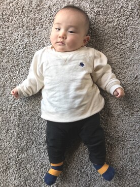「POLObabyのアイテム（トップス、ホワイト系）」を使った、I.Nさん（キッズ・70cm）の秋コーディネート