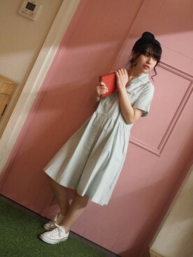「179/WG（イチナナキュウダブルジー）のアイテム（シャツワンピース）」を使った、ニコルさん（レディース・155cm）の夏コーディネート