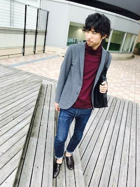 「差し色(赤)」｜ニコルさん（メンズ・175cm）の秋コーディネート