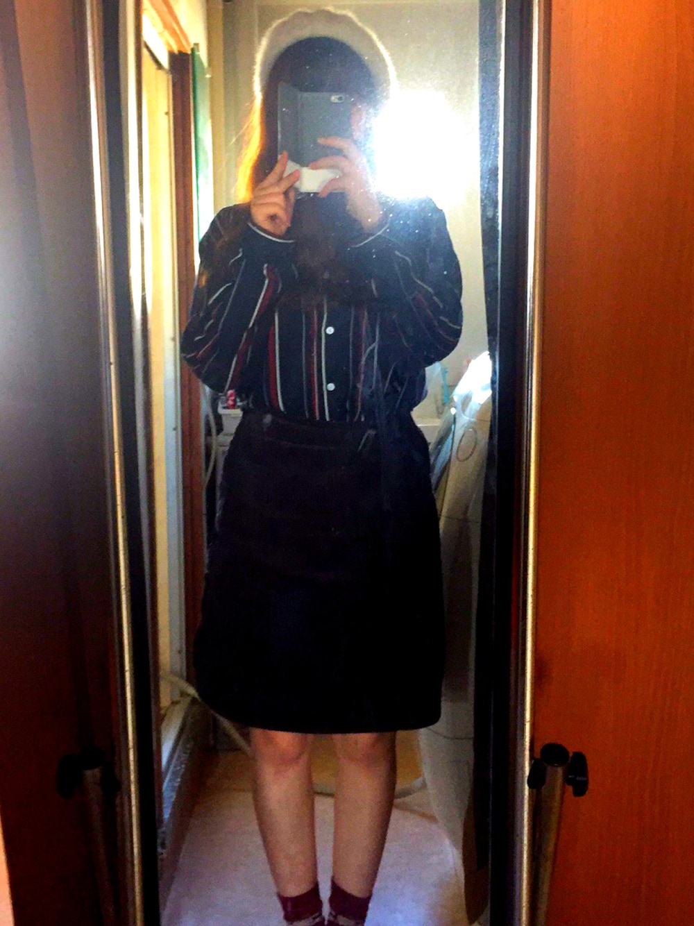「秋冬」｜「w closetのアイテム（スカート、ブラック系）」を使った、mi-さん（レディース・157cm）の秋コーディネートの1枚目の写真