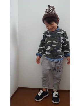 「FITH（フィス）のアイテム（ニットキャップ/ビーニー）」を使った、onachuさん（キッズ・100cm）の冬コーディネート