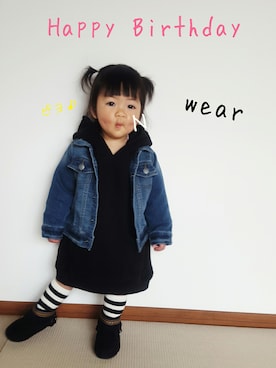 「1歳半」｜「アイテム（デニムジャケット）」を使った、onachuさん（キッズ・80cm）の冬コーディネート