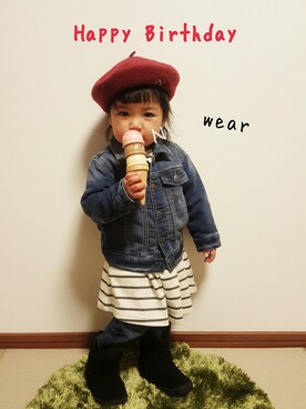 「Seraph（セラフ）のアイテム（帽子）」を使った、onachuさん（キッズ・80cm）の春コーディネート