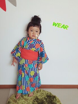 「アイテム（浴衣、グリーン系）」を使った、onachuさん（キッズ・80cm）の夏コーディネート