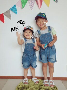 「GLOBAL WORK（グローバルワーク）のアイテム（オールインワン・サロペット）」を使った、onachuさん（キッズ・80cm）の夏コーディネート