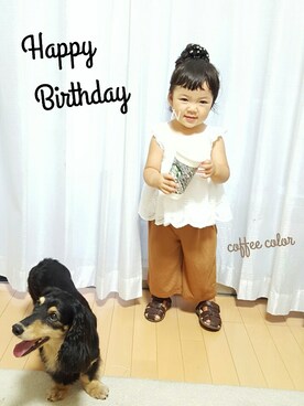 「アイテム（福袋/福箱、レッド系）」を使った、onachuさん（キッズ・80cm）の夏コーディネート