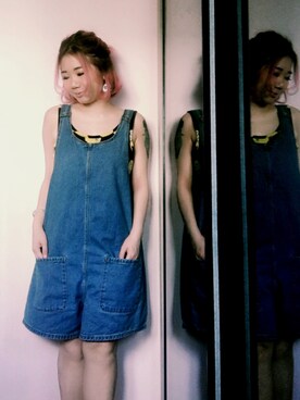 「MONKI（モンキ）のアイテム（オールインワン・サロペット）」を使った、ツインテール♥︎さん（レディース・150cm）の夏コーディネート