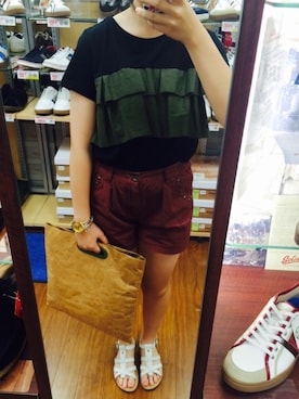 「アイテム（デニムパンツ、レッド系）」を使った、rinrinさん（レディース・163cm）の夏コーディネート