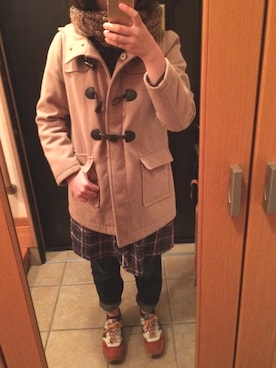「チェックワンピース」｜「アイテム（ダッフルコート）」を使った、rinrinさん（レディース・163cm）の春コーディネート